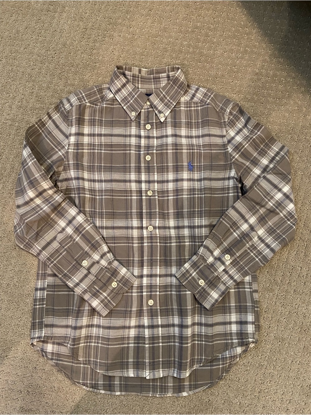 Boys Ralph Lauren Gray and White Plaid Button-Up Shirt